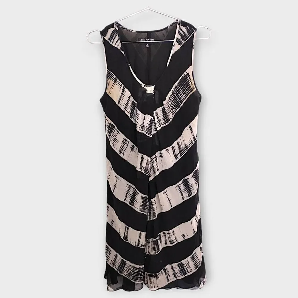 Jones NY Womens Dress Sz 10 Silk Black White Stripes Sleeveless Dressy Classicor